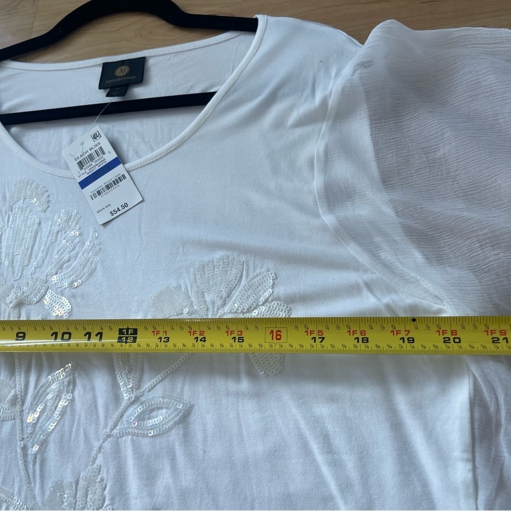 NWT JM Collection Beach Bliss Flowy Shoulder Ruffle Floral Sequin Shirt Top - Picture 7 of 9